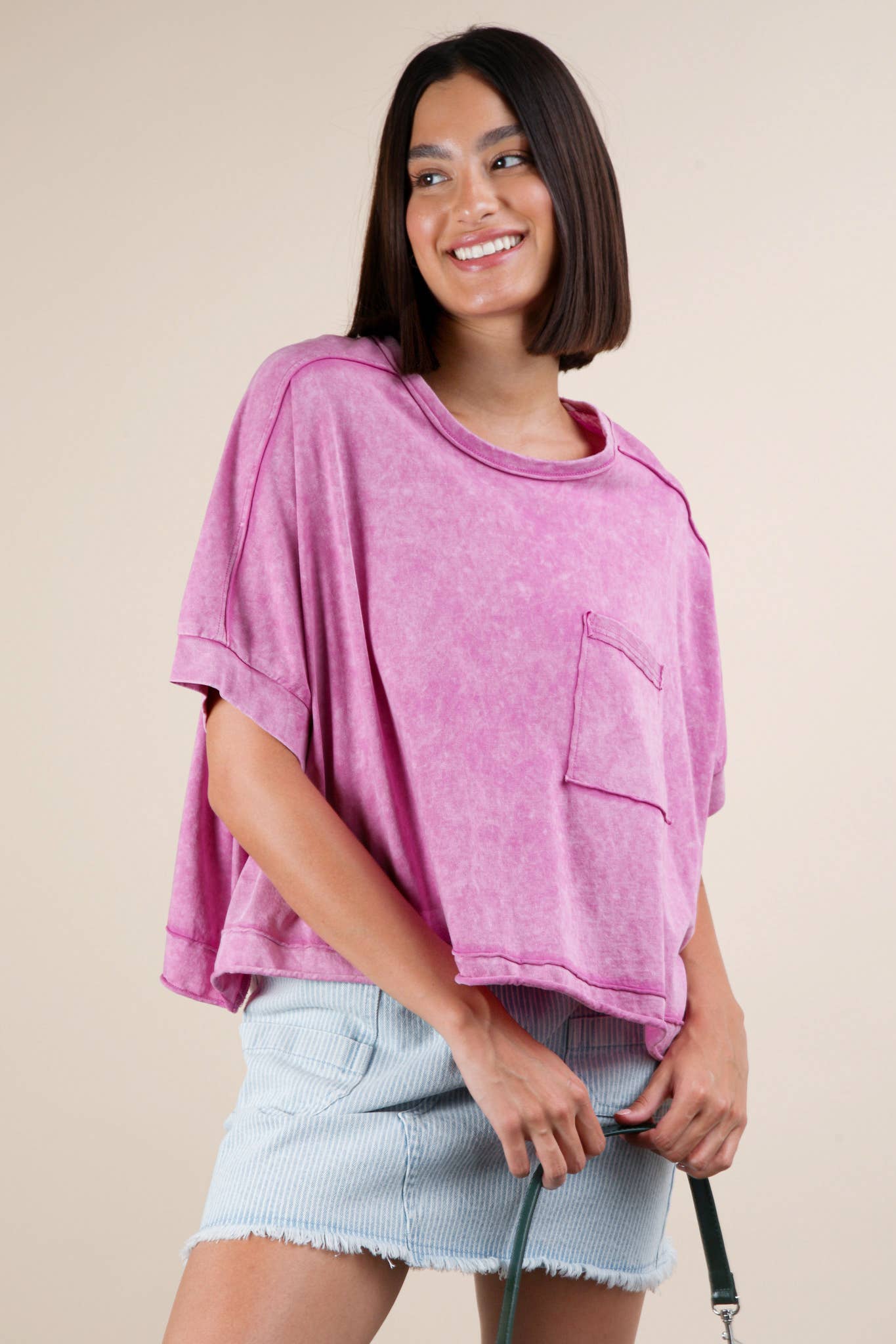 NT11429-Mineral Washed Oversized Crop Comfy Knit Top