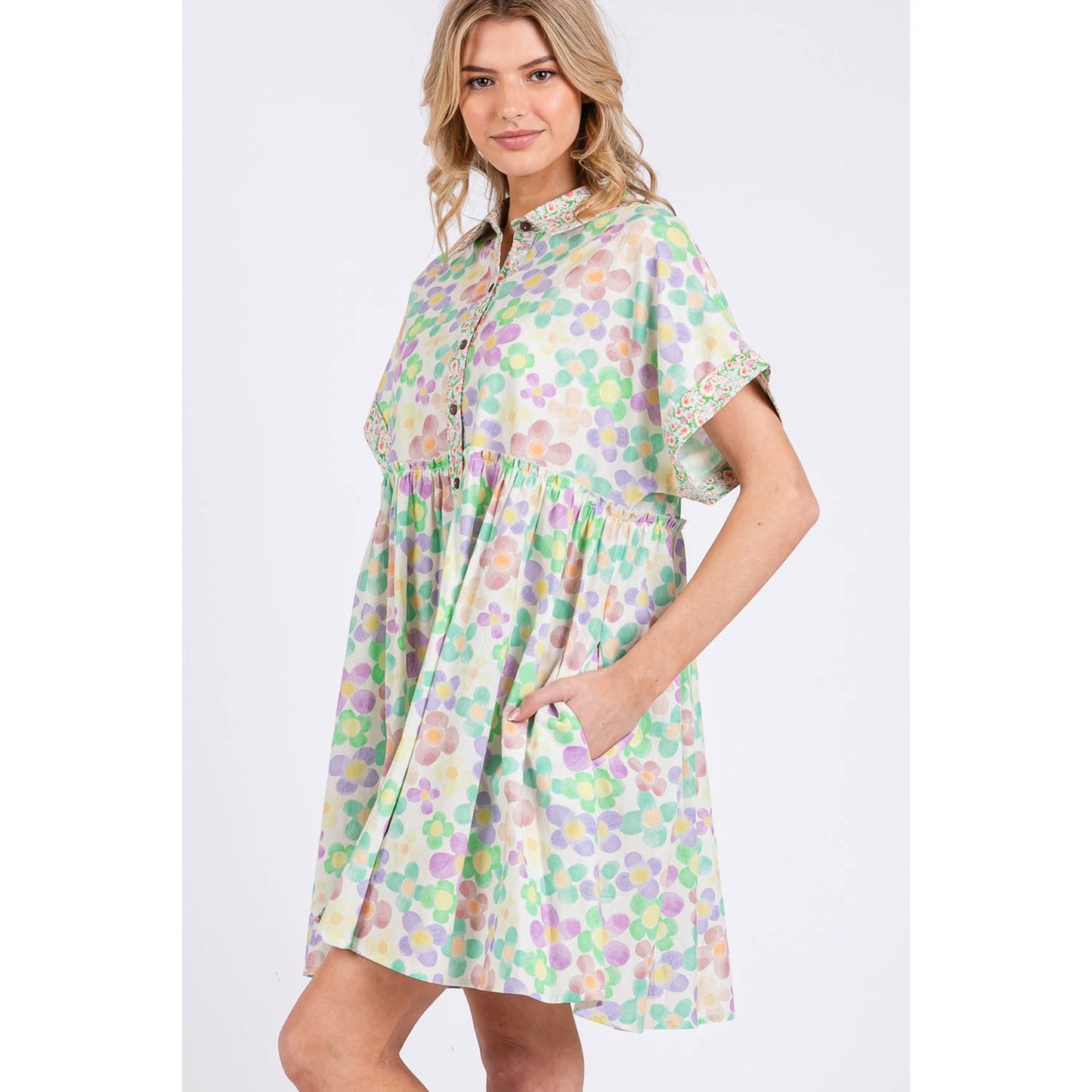 FLORAL BABYDOLL SHORT SLEEVES DRESS