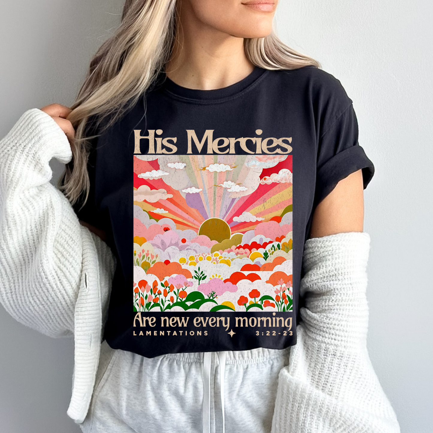 His Mercies Are New Floral Comfort Colors Christian T Shirt