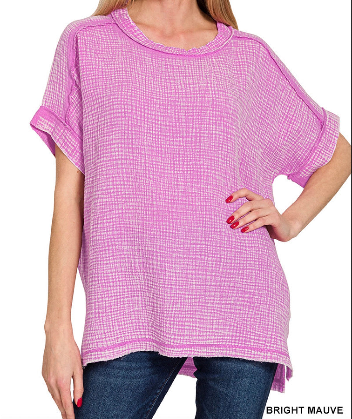 Mauve Raw Hem Top