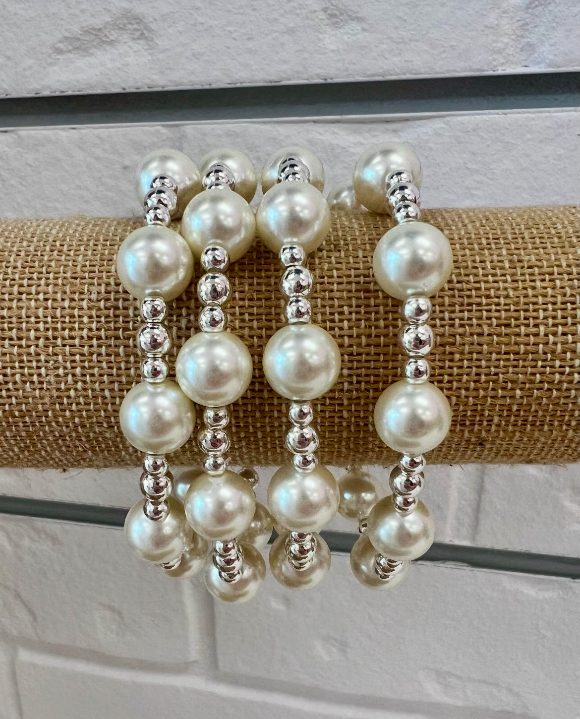 Silver & Pearl White Stack