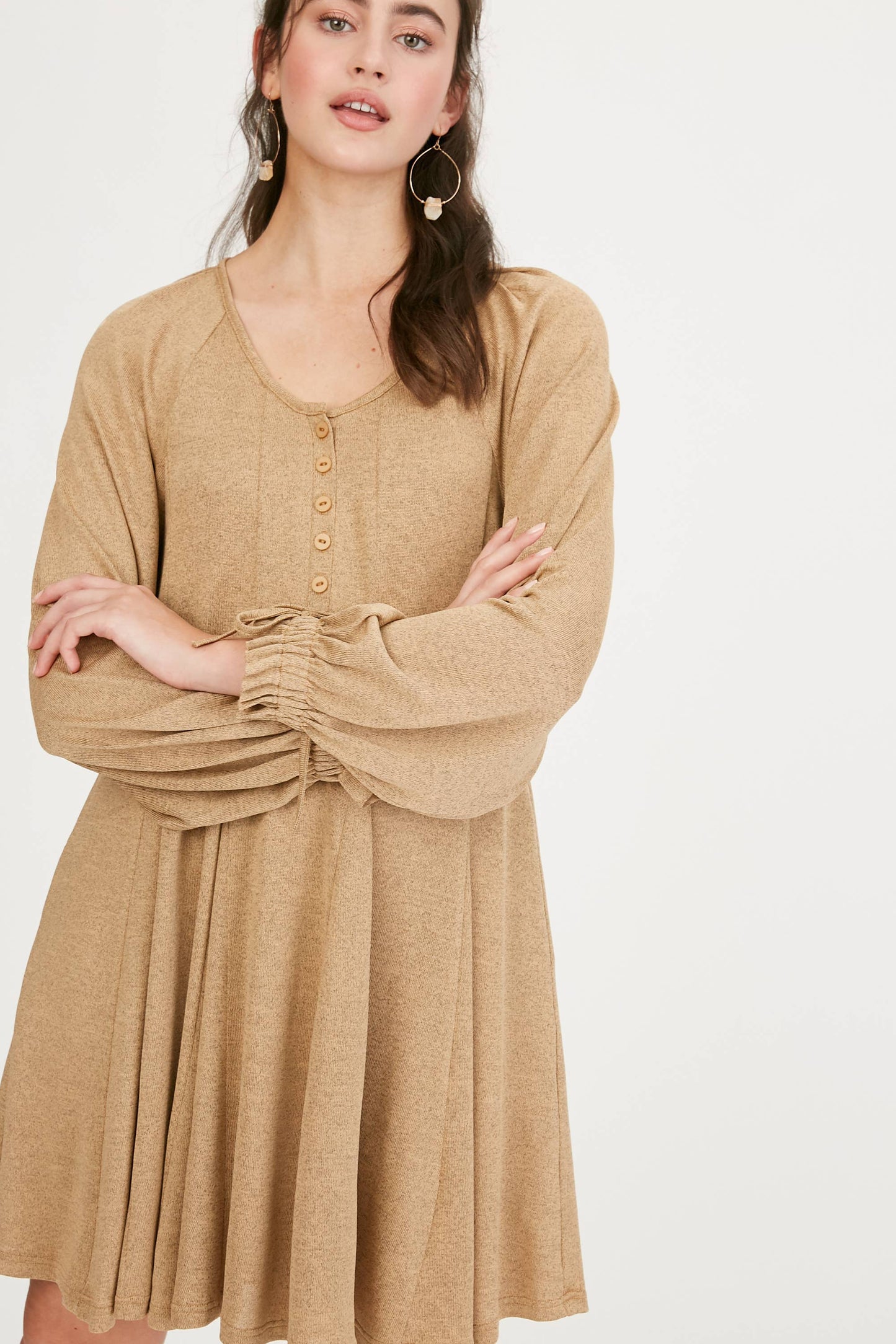 Drawstring Cuff Knit Babydoll Dress LD0804