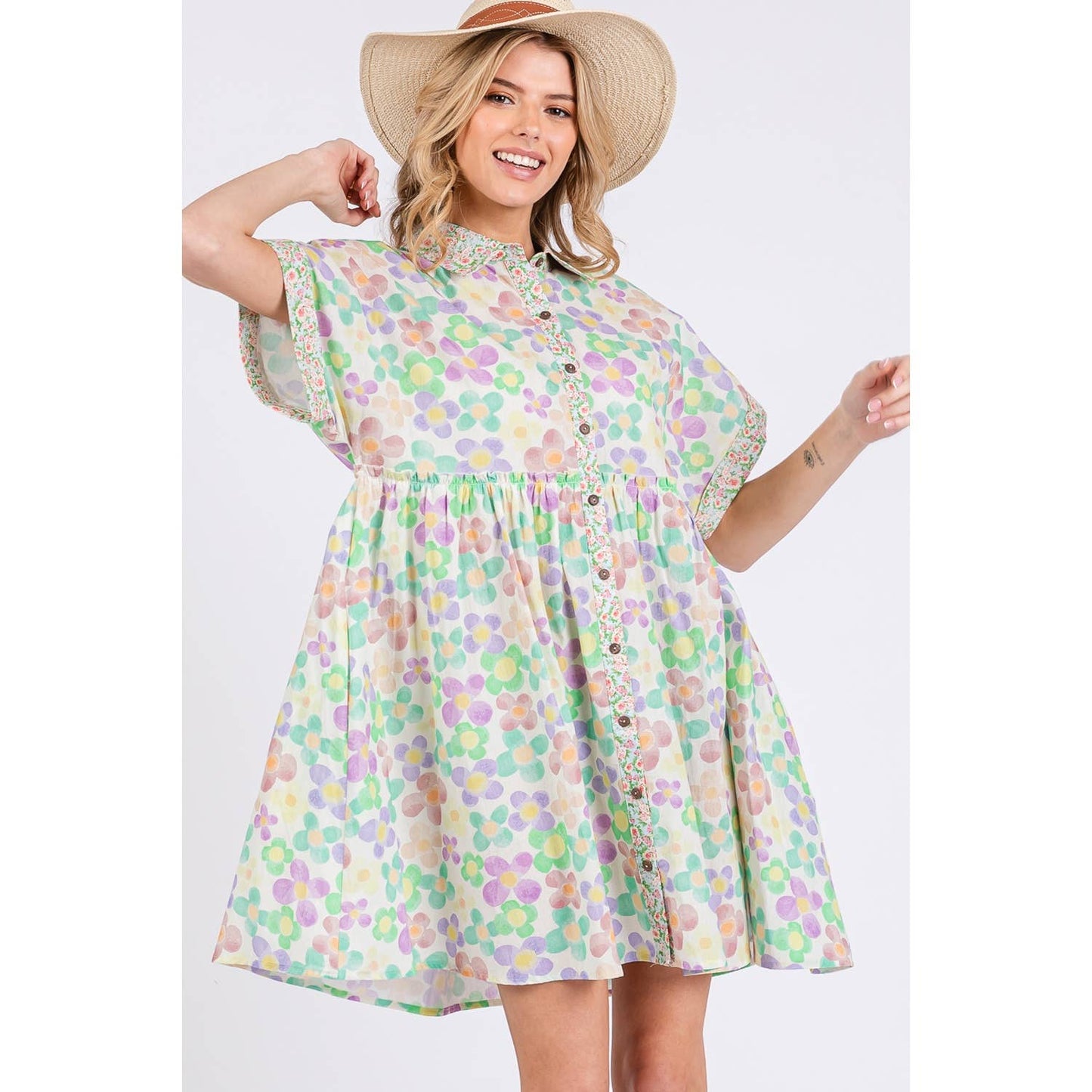 FLORAL BABYDOLL SHORT SLEEVES DRESS