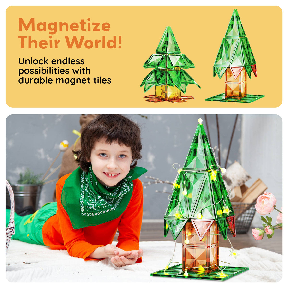 PicassoTiles 106pc Holiday Tree Magnetic Tile Building Set