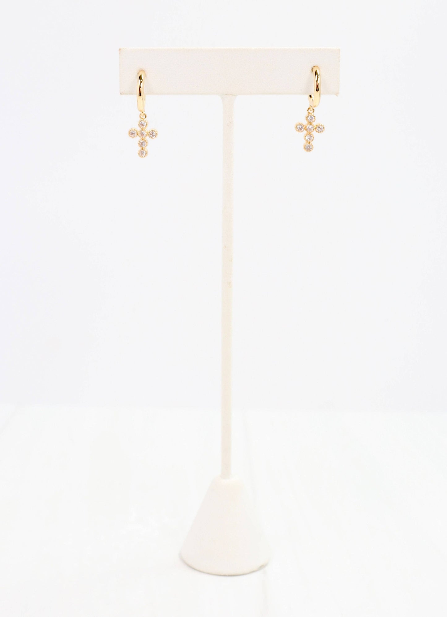Camellia CZ Cross Hoop Earring Gold