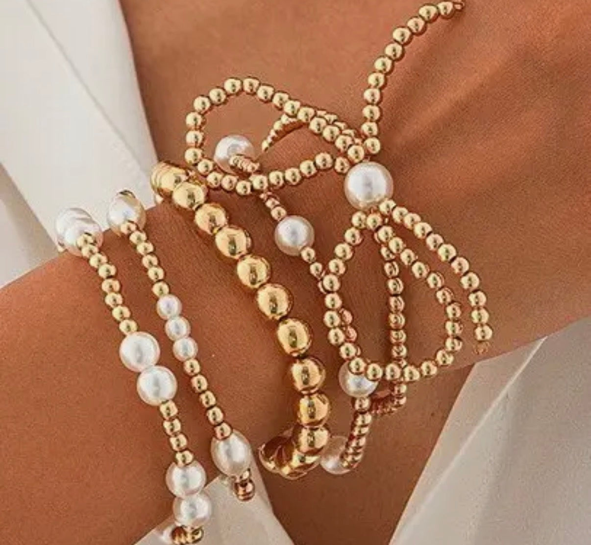 Pearl Bow Bracelet Set