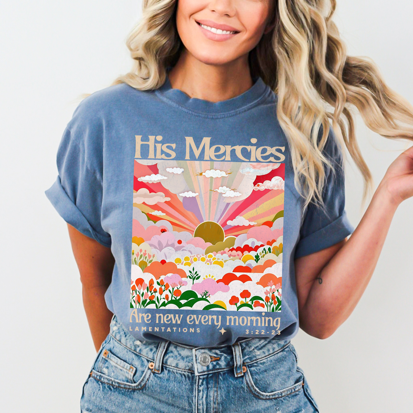 His Mercies Are New Floral Comfort Colors Christian T Shirt