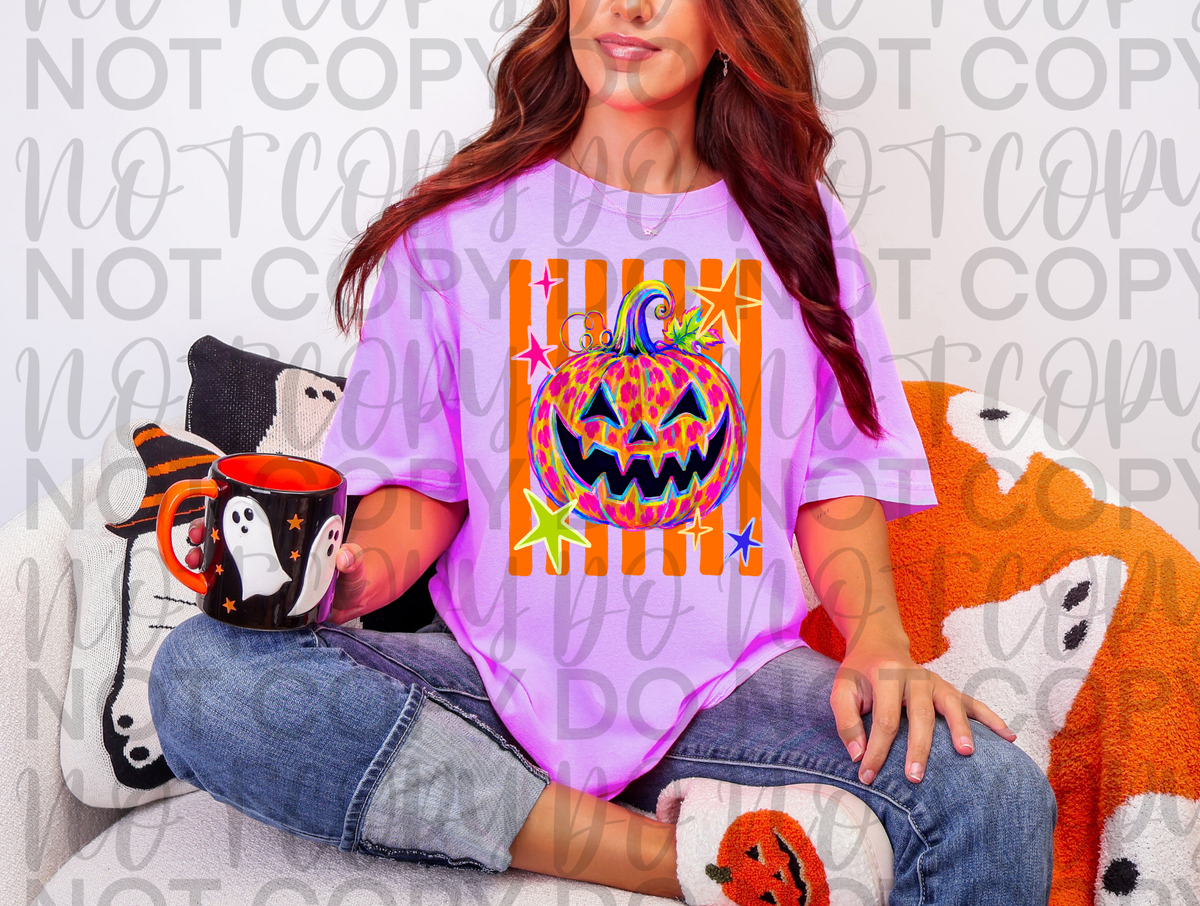 Neon Pumpkin Halloween Vibes Graphic Tee