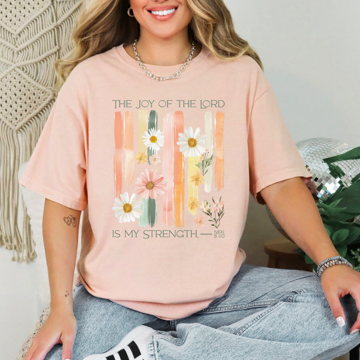 The Joy of the Lord is my Strength Floral Comfort Colors Tee