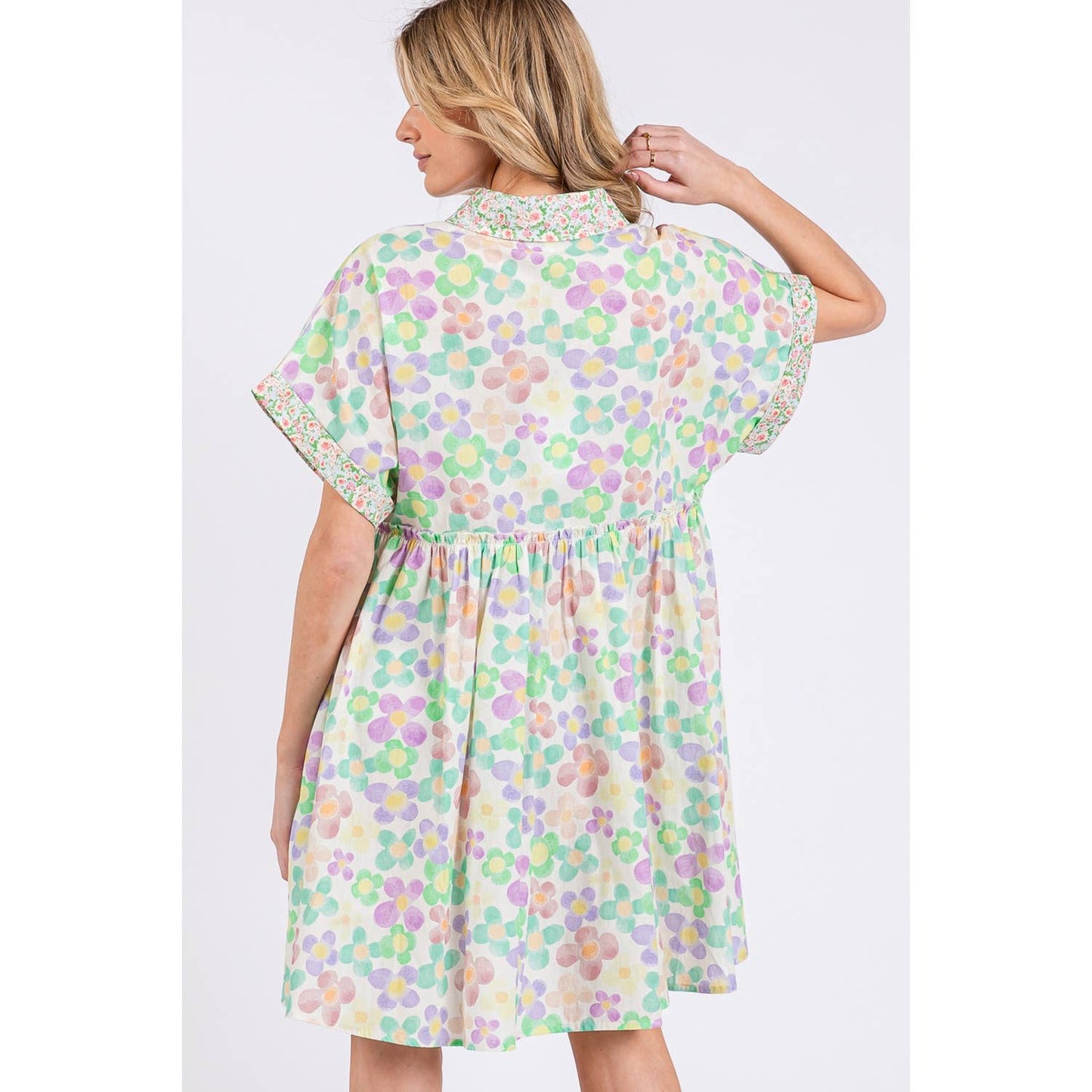 FLORAL BABYDOLL SHORT SLEEVES DRESS