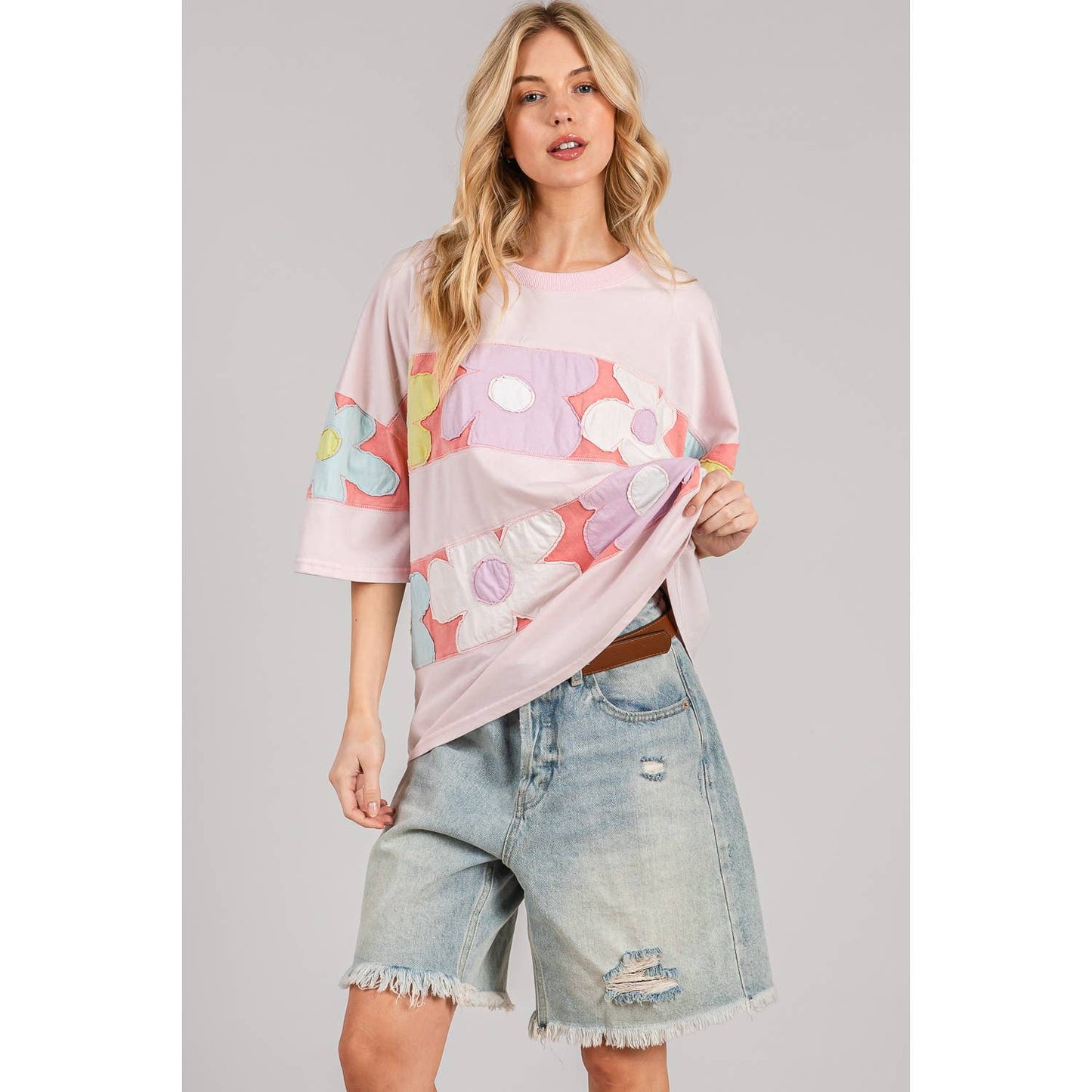 PASTEL FLORAL PATCHWORK OVERSIZED TEE