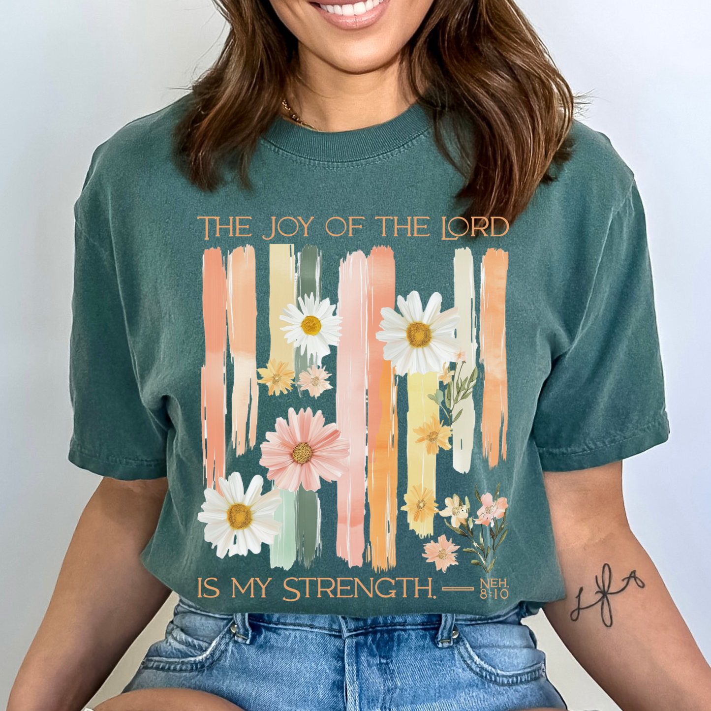 The Joy of the Lord is my Strength Floral Comfort Colors Tee