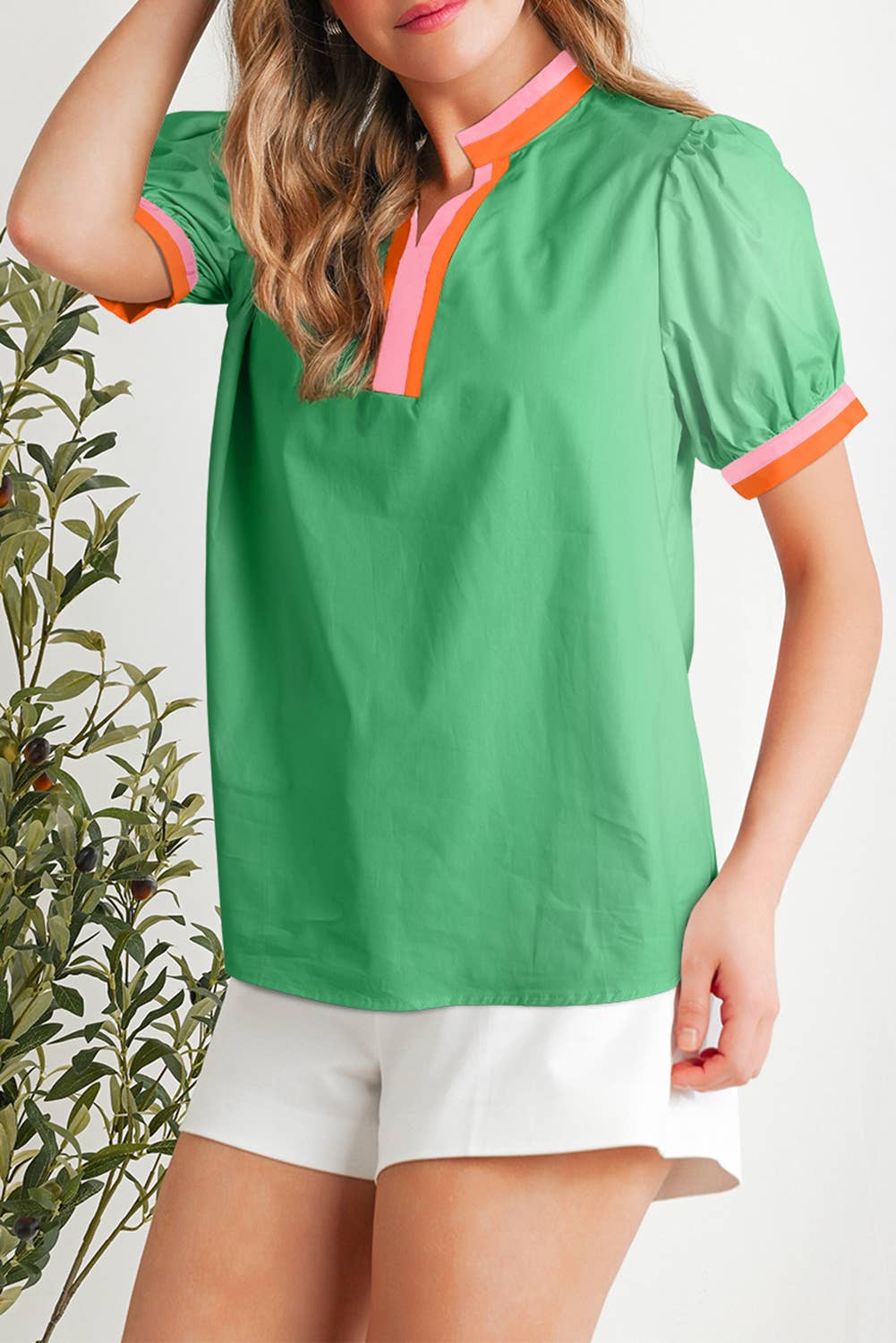 Colorblock Shift Short Sleeve V-neck blouse | S-XL