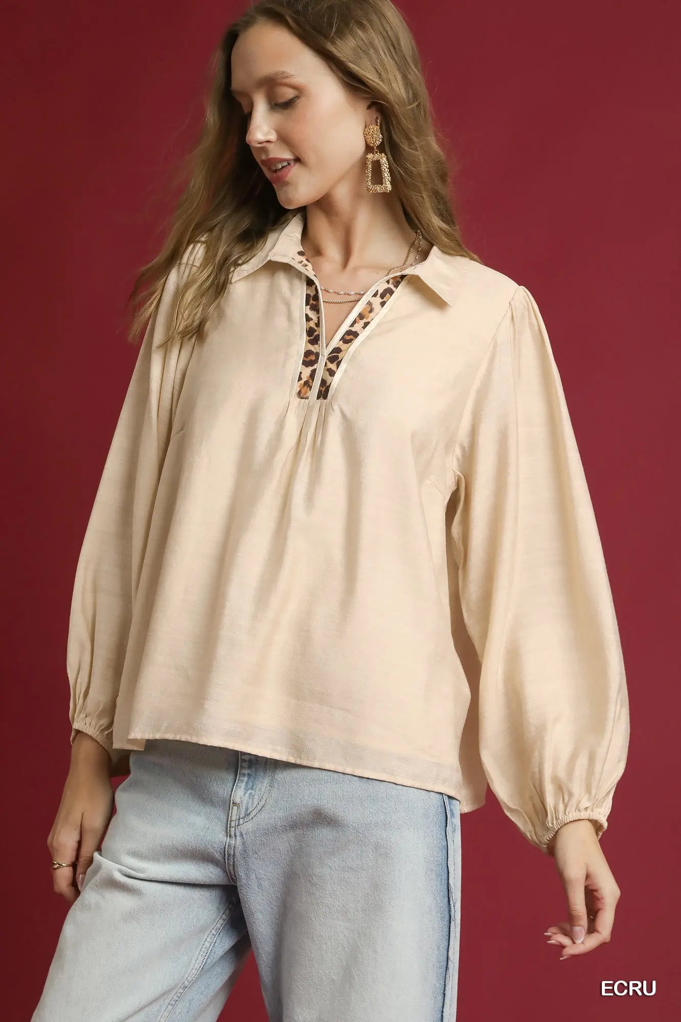 Tan Leopard Trim Top