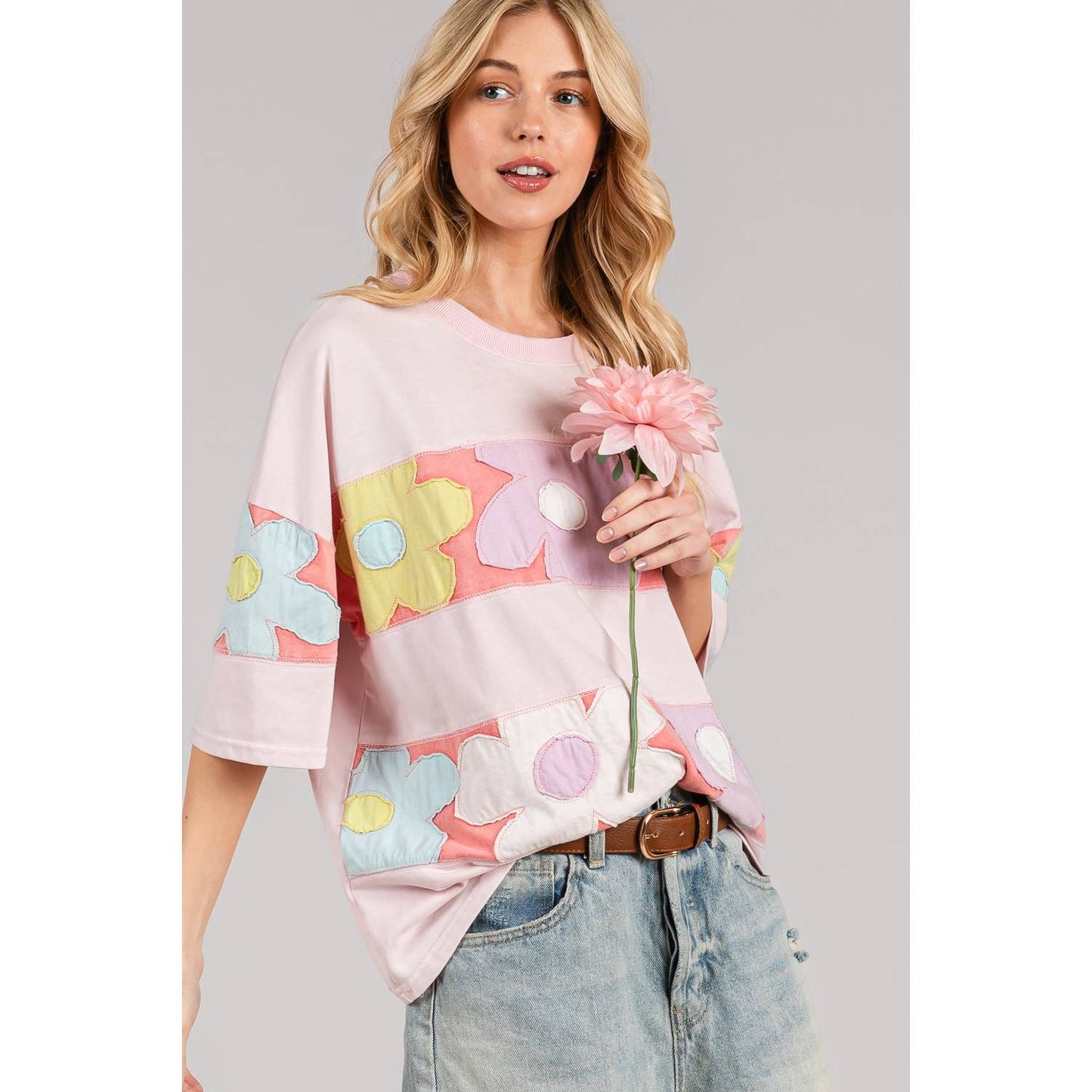 PASTEL FLORAL PATCHWORK OVERSIZED TEE