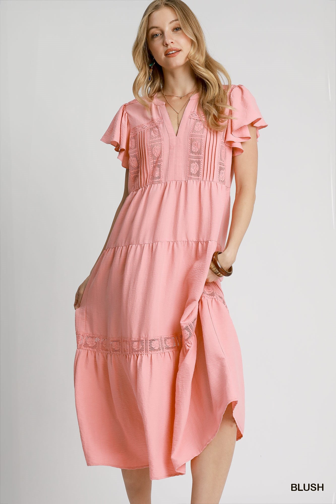 Blush Flutter Sleeve Dress