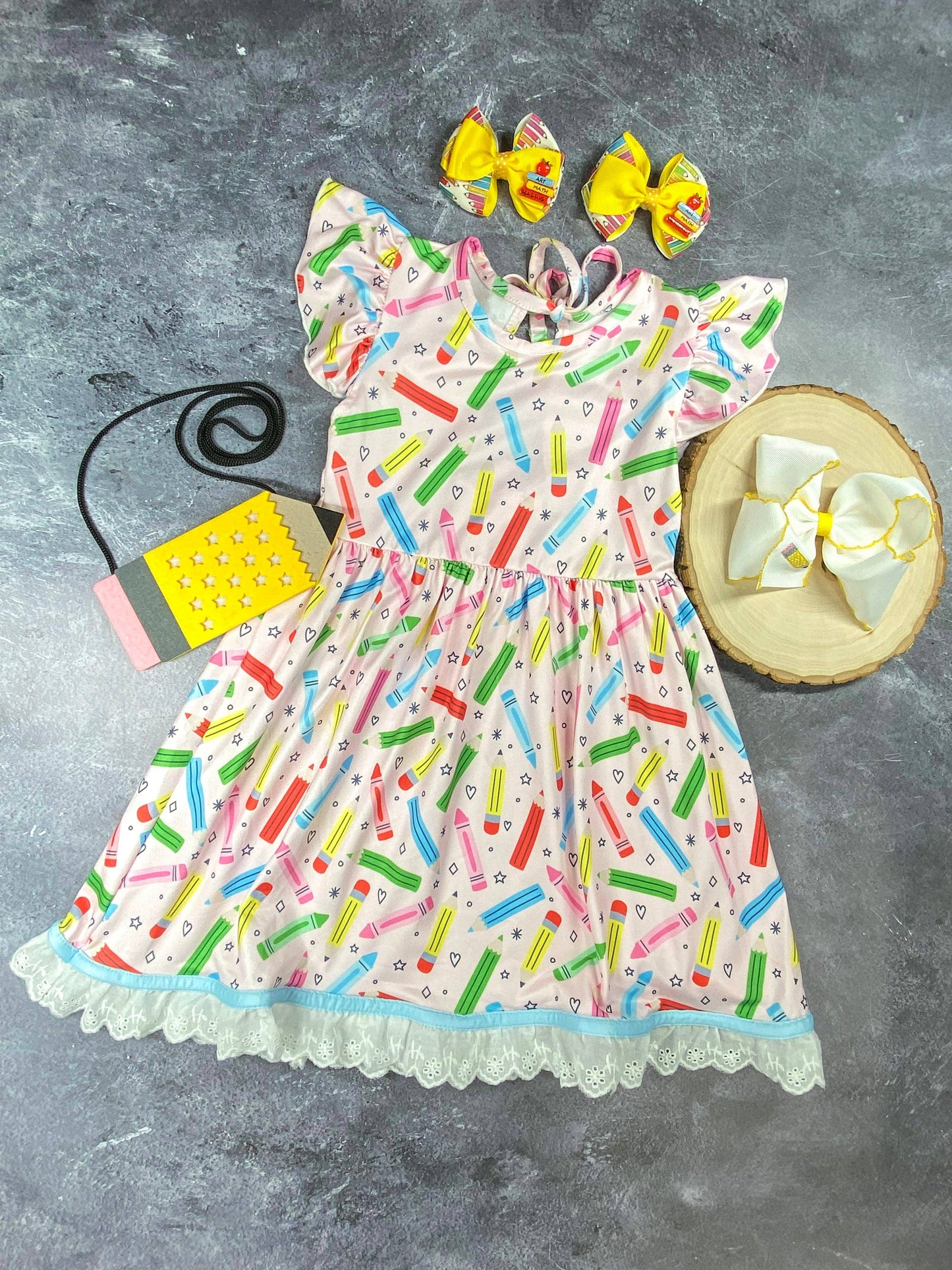 Crayons & Pencils Ruffled Edge Dress