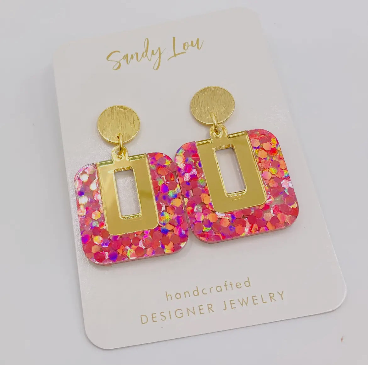 Pink & Glitter Gold Earrings