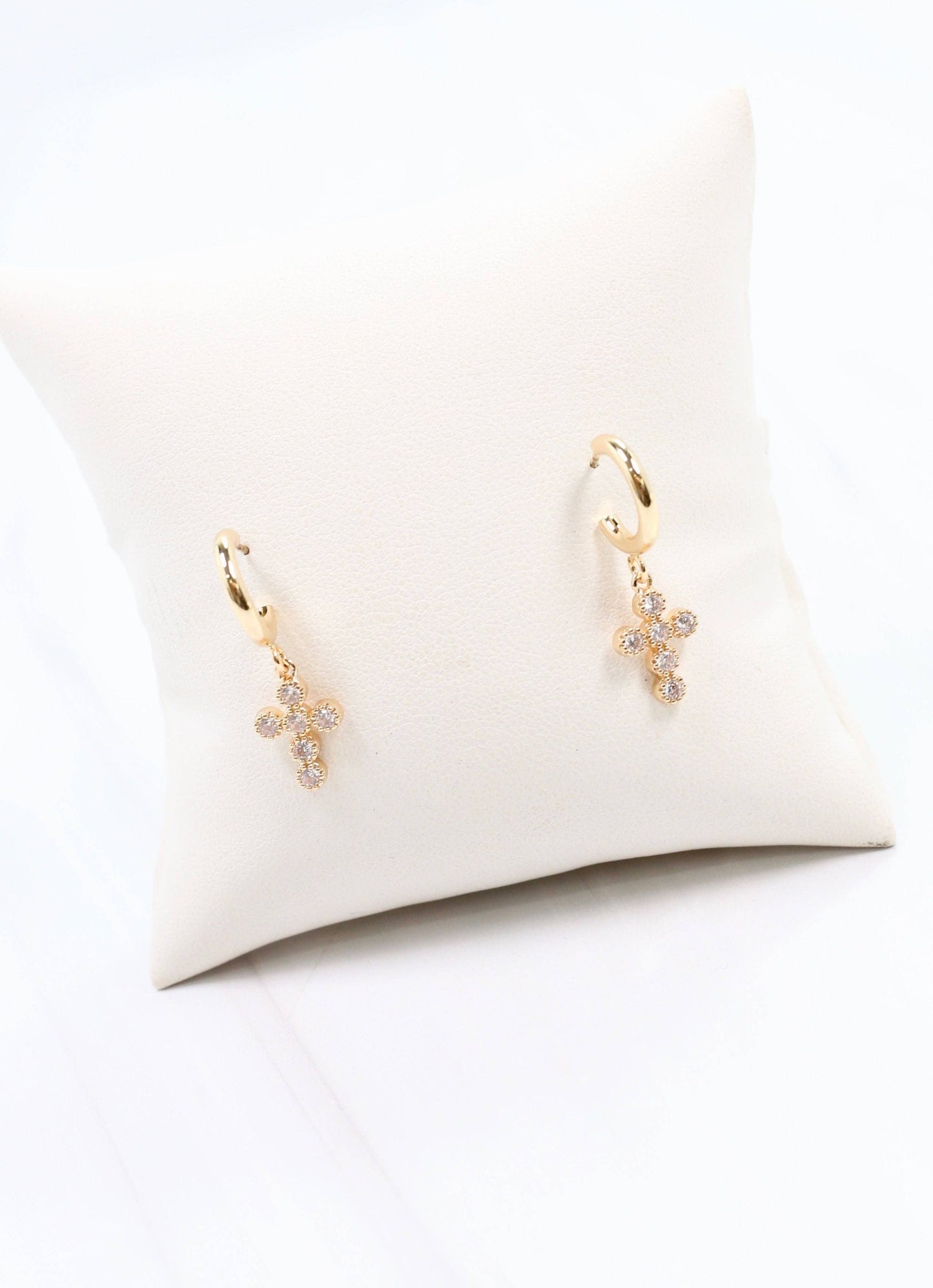 Camellia CZ Cross Hoop Earring Gold