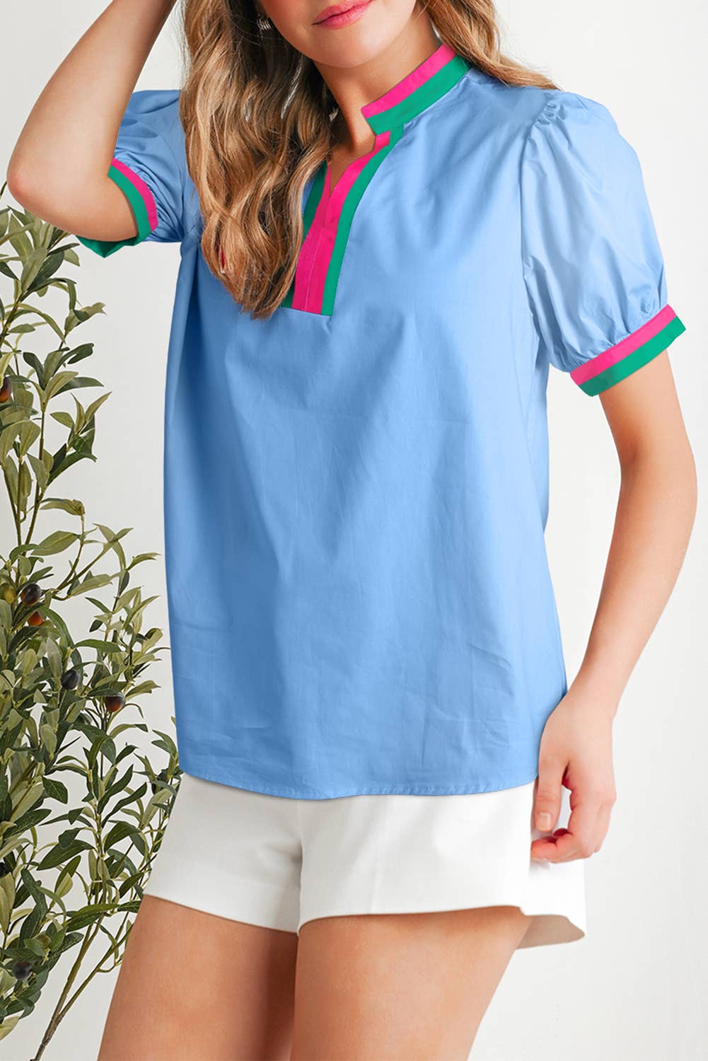 Colorblock Shift Short Sleeve V-neck blouse | S-XL