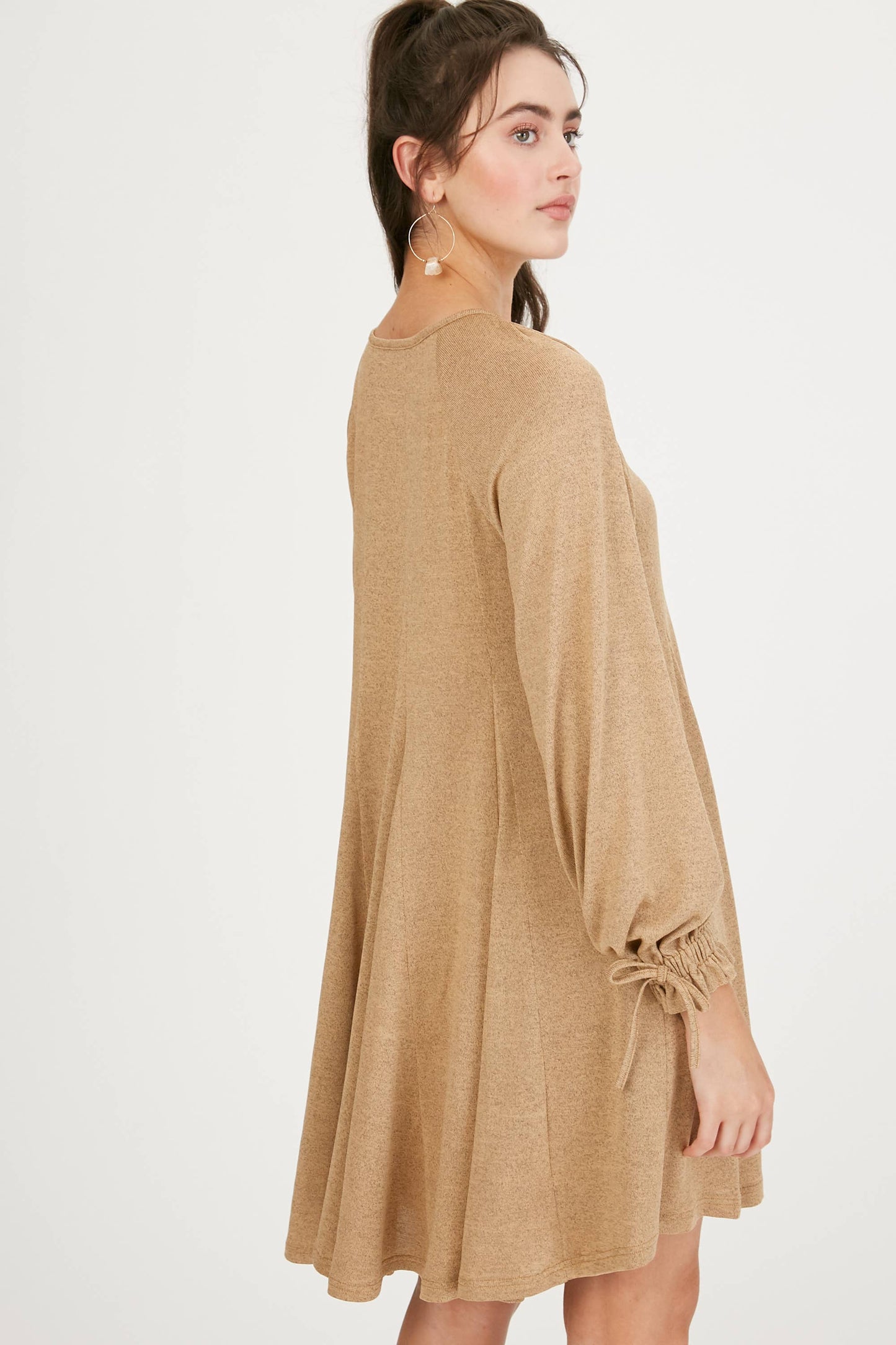 Drawstring Cuff Knit Babydoll Dress LD0804