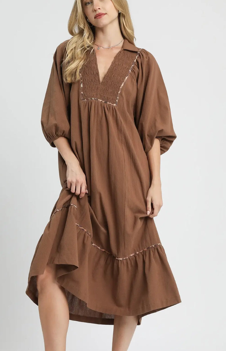 Leopard Trim Midi Dress