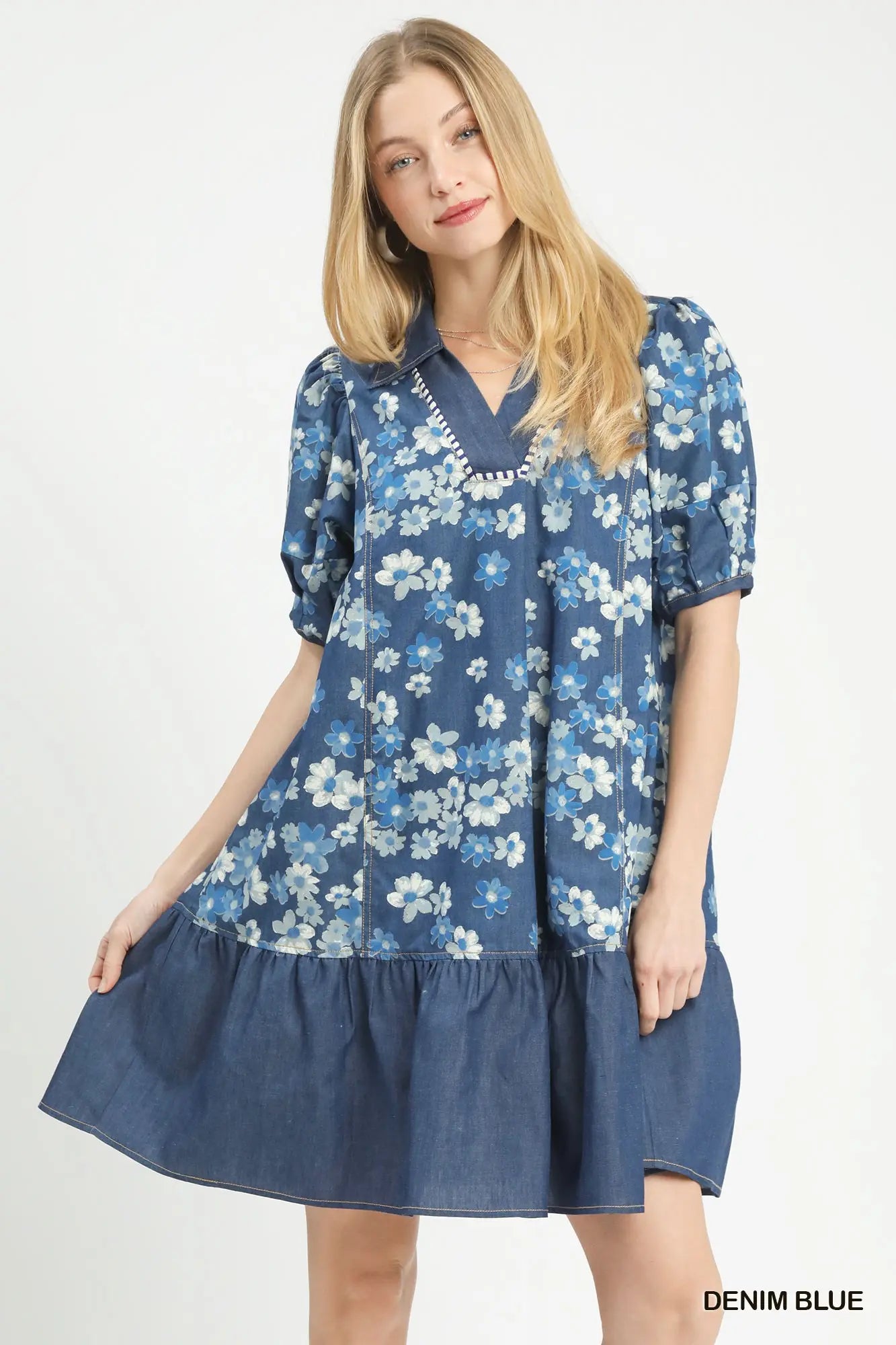 Denim Blue Puff Sleeve Dress