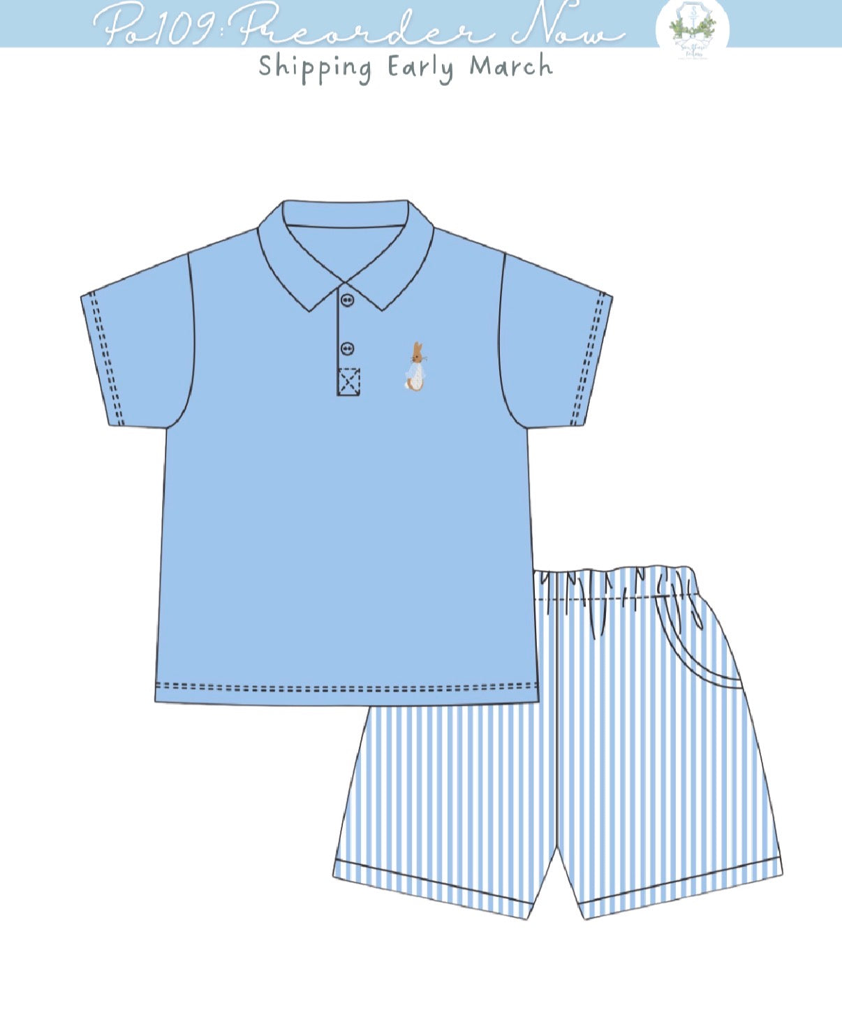 Seersucker Bunny Polo Short Set
