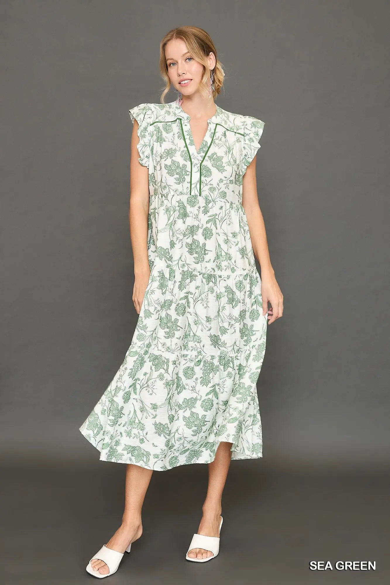 Green Floral Midi Dress