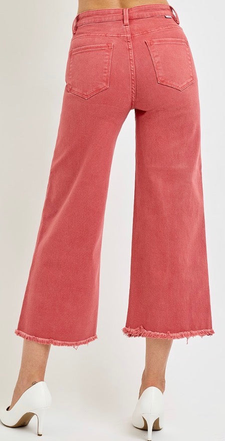 Brick High Rise Tummy Control Crop Wide Leg Jeans