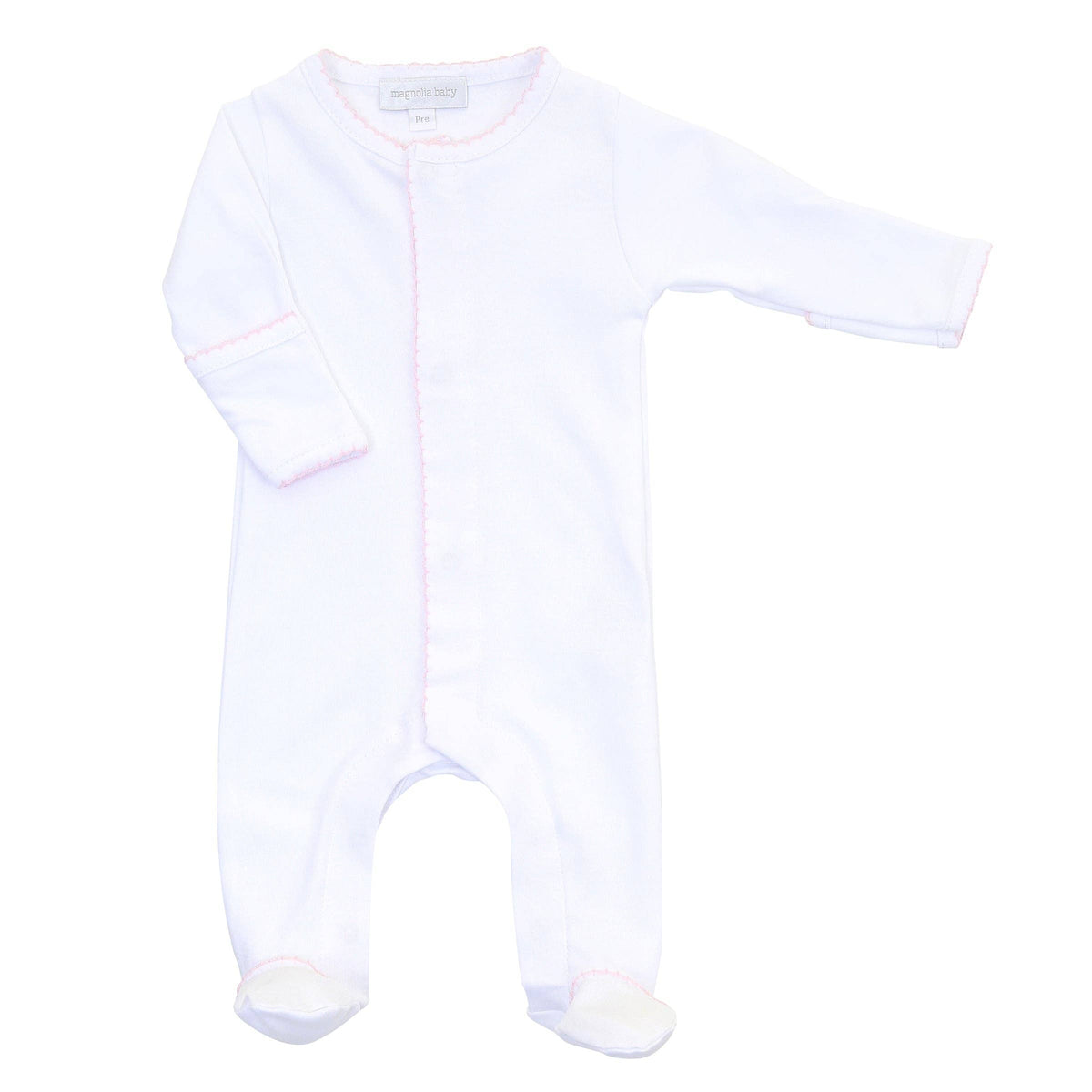 Solid Essentials White Pink Trim Footie