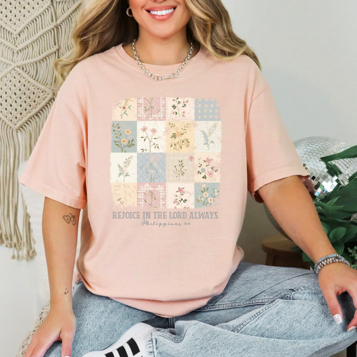 Rejoice In The Lord Always Vintage Floral Comfort Colors Tee