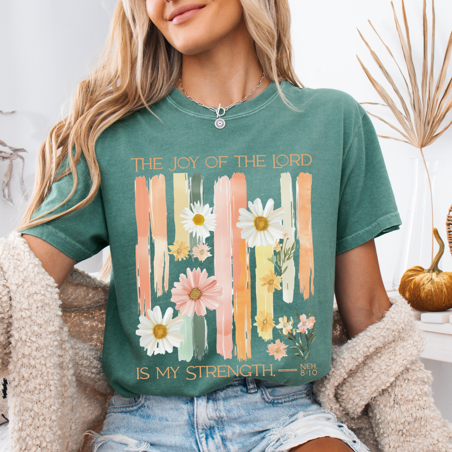 The Joy of the Lord is my Strength Floral Comfort Colors Tee