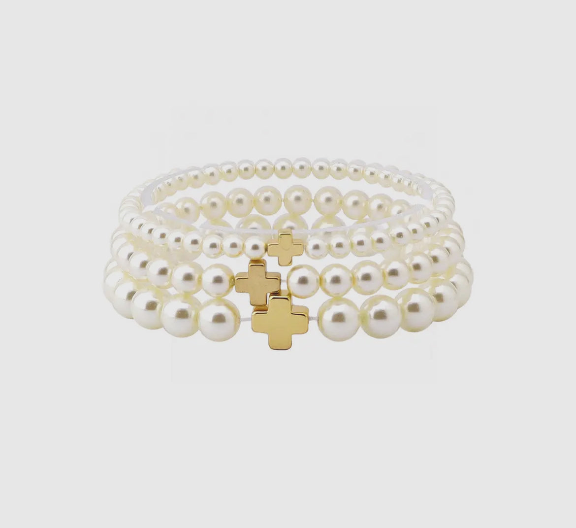 Cross Pearl Bracelet Set