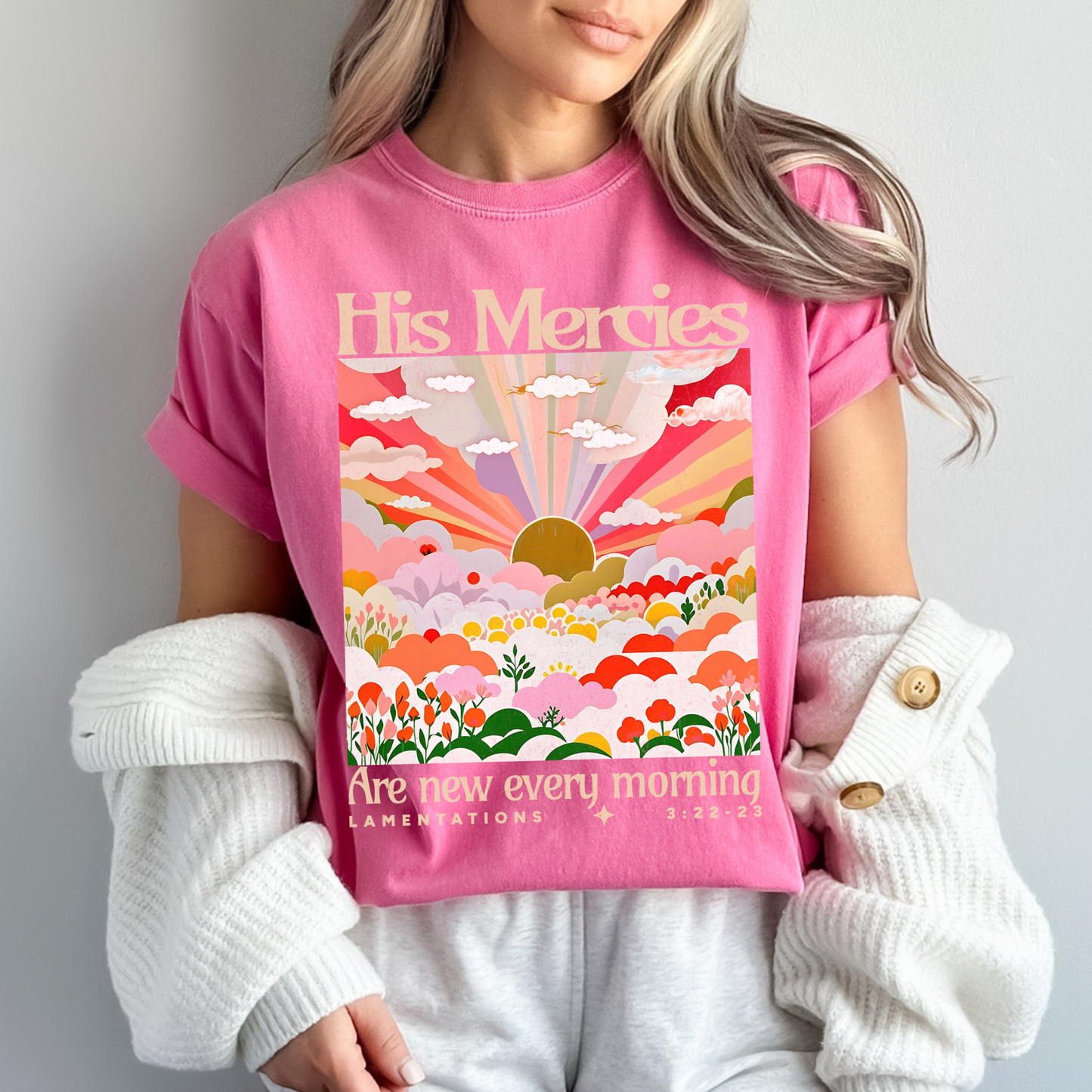 His Mercies Are New Floral Comfort Colors Christian T Shirt