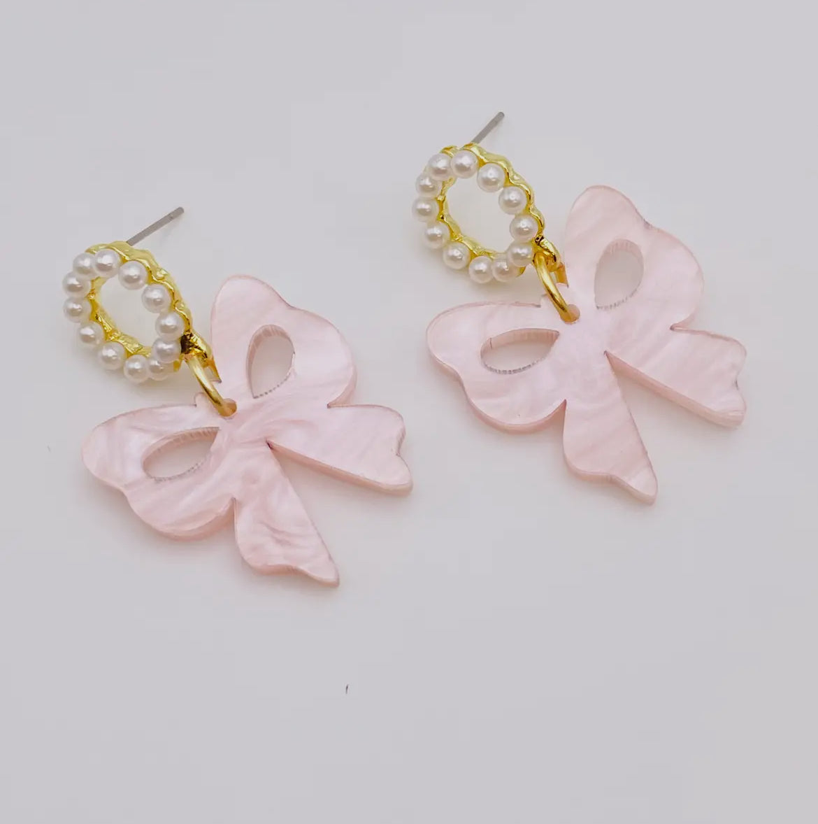 Pink Pearl Bow Earrings