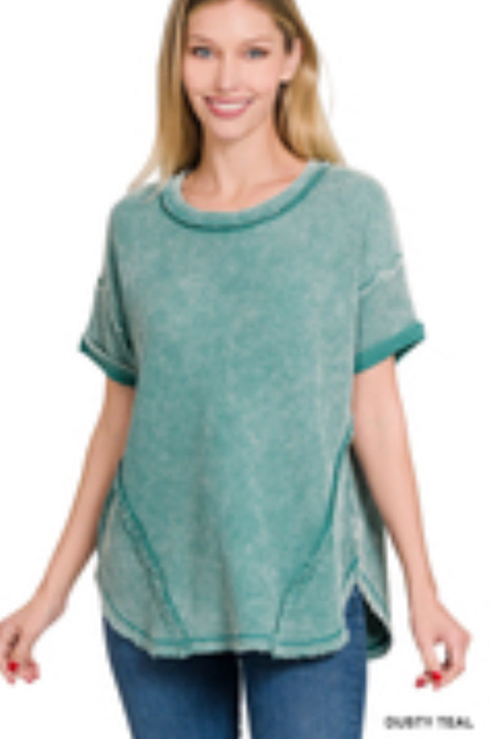 Round Neck Acid Wash Top