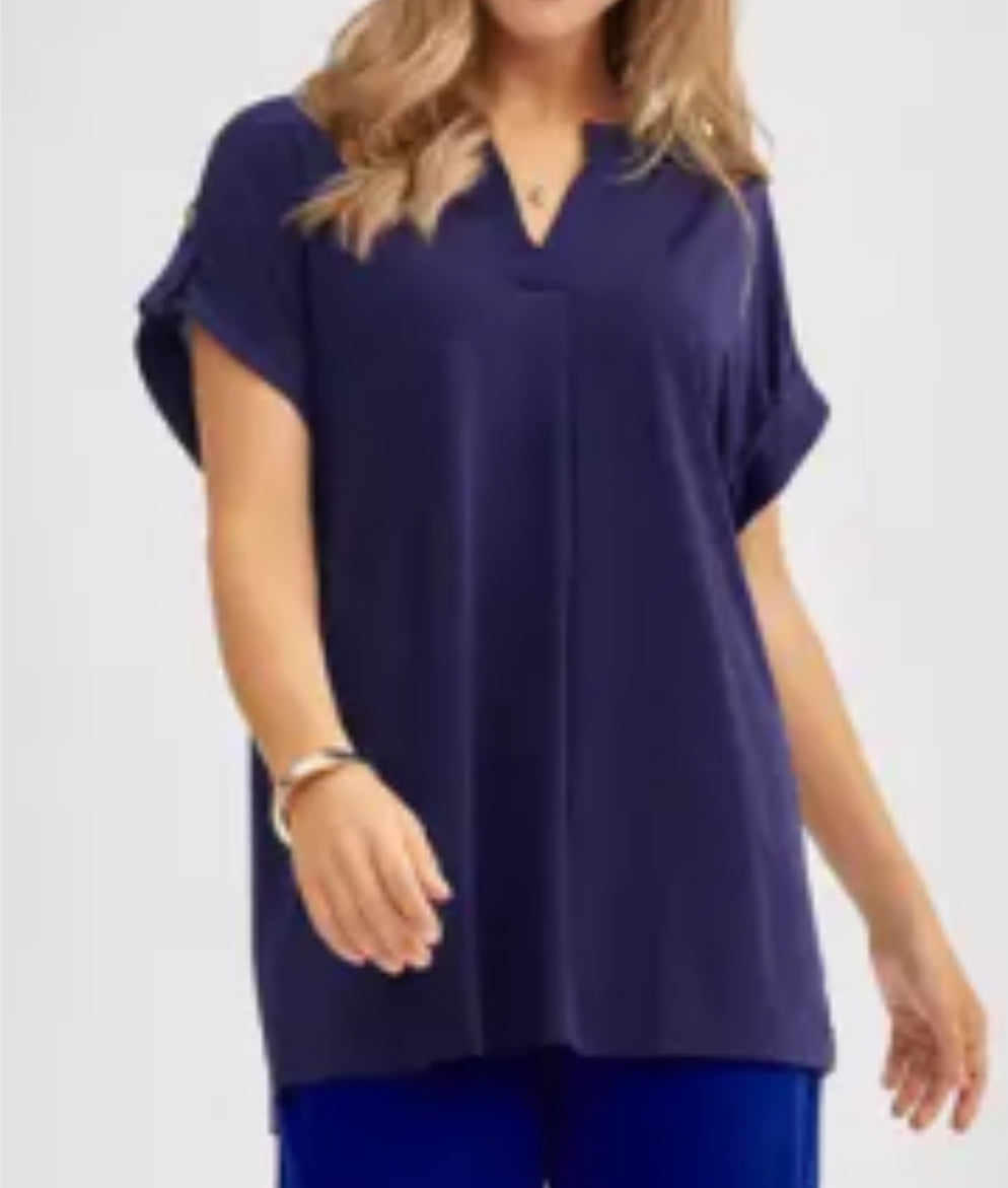 Navy Rolled Sleeve Top