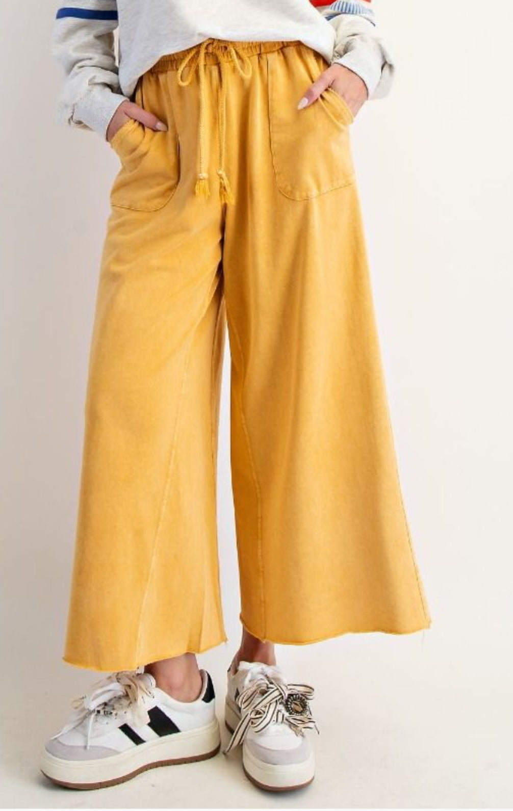 Washed Terry Wide Leg Pants