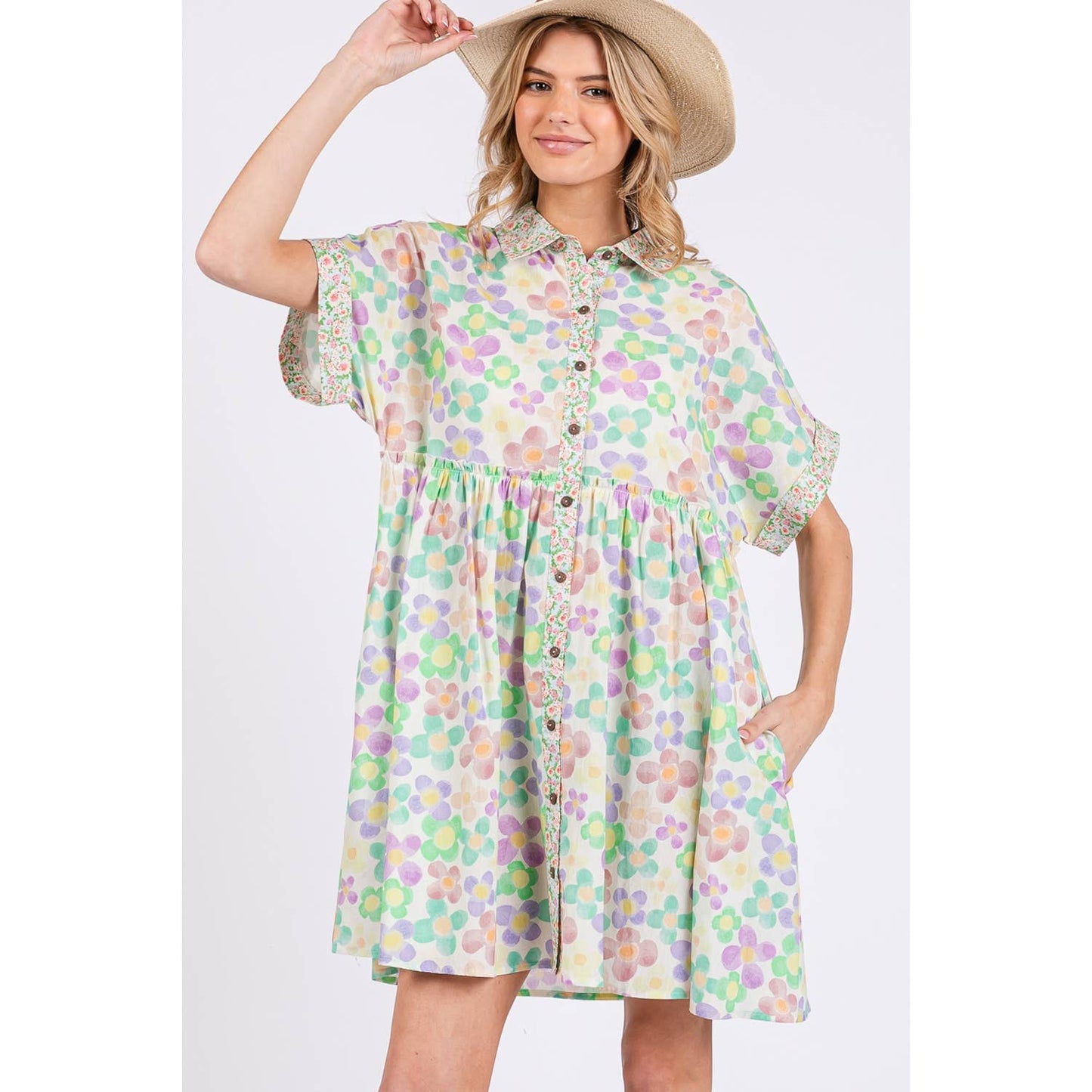 FLORAL BABYDOLL SHORT SLEEVES DRESS