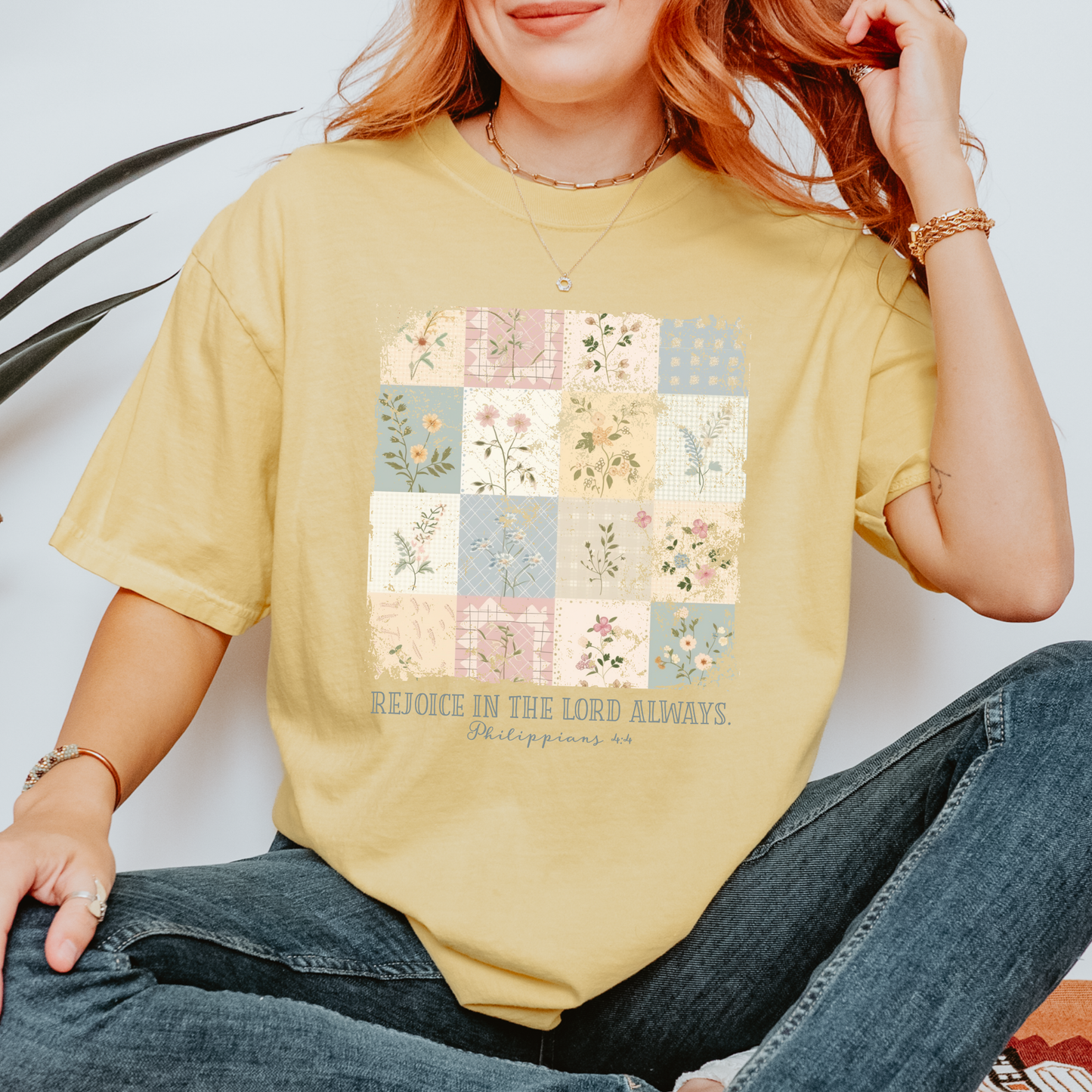 Rejoice In The Lord Always Vintage Floral Comfort Colors Tee