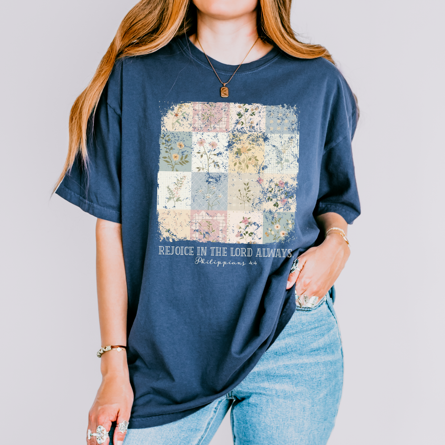 Rejoice In The Lord Always Vintage Floral Comfort Colors Tee
