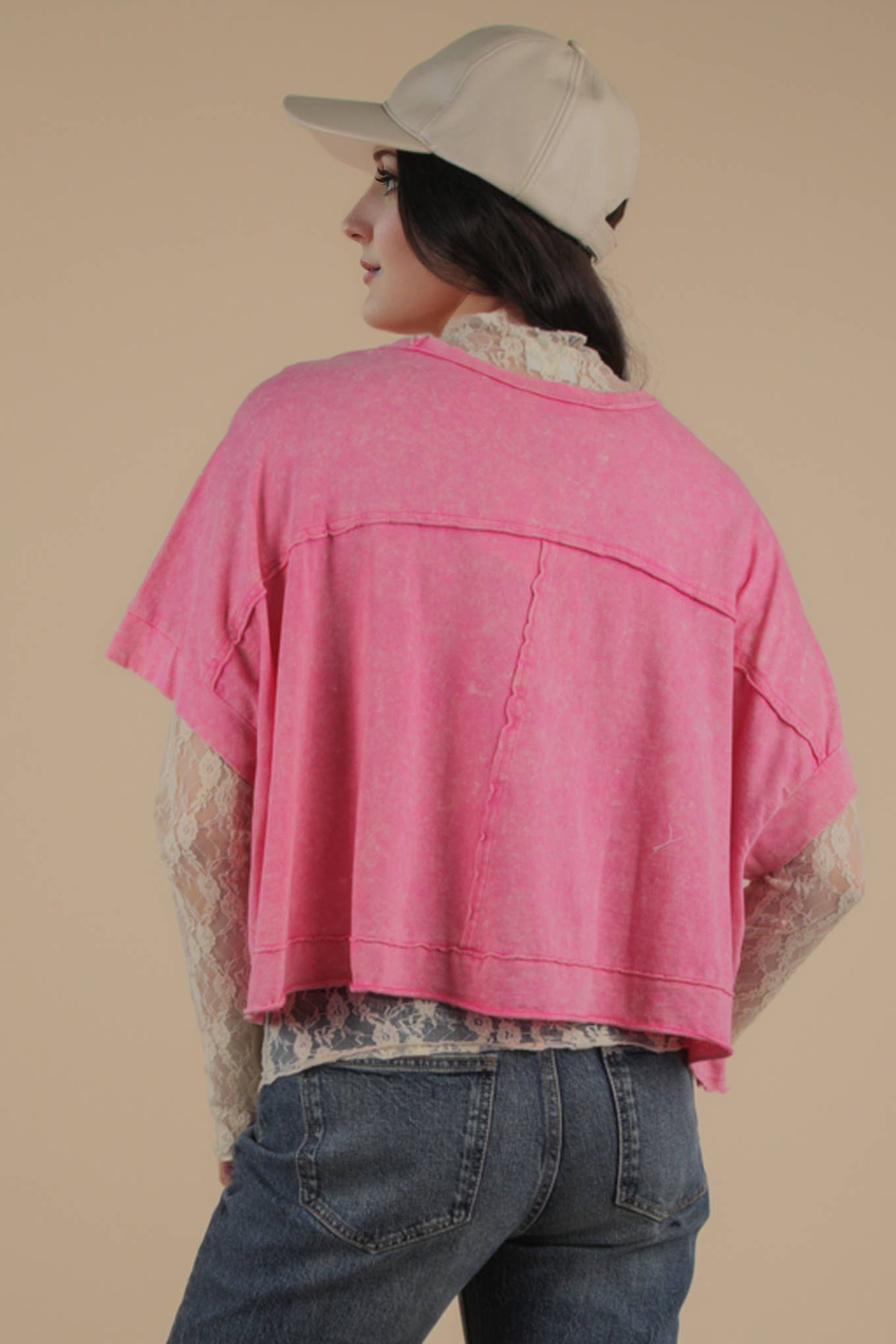 NT11429-Mineral Washed Oversized Crop Comfy Knit Top