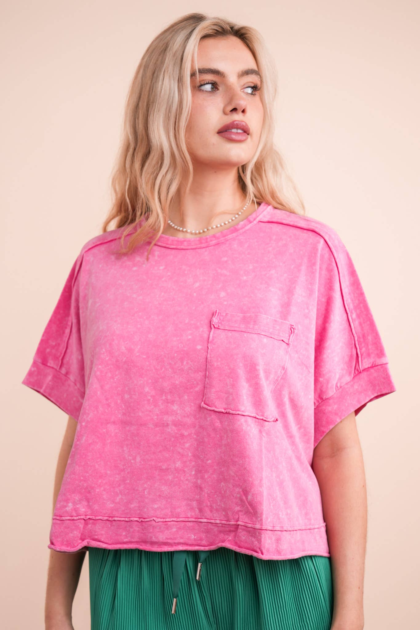 NT11429-Mineral Washed Oversized Crop Comfy Knit Top