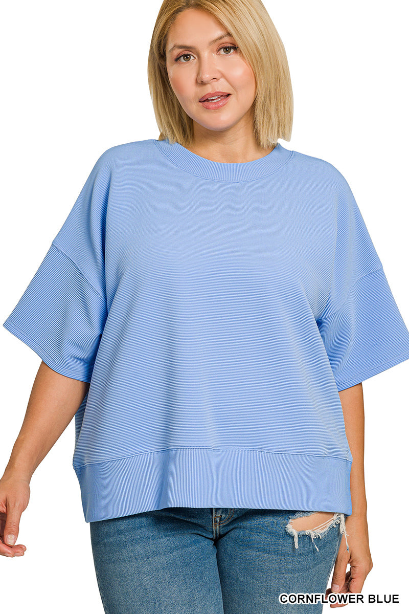 Quarter Sleeve Ribbed Top
