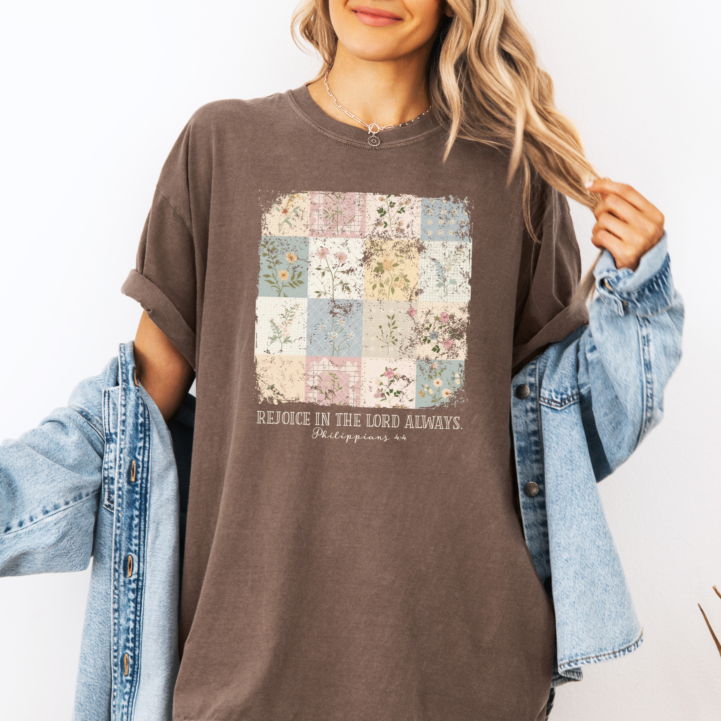 Rejoice In The Lord Always Vintage Floral Comfort Colors Tee