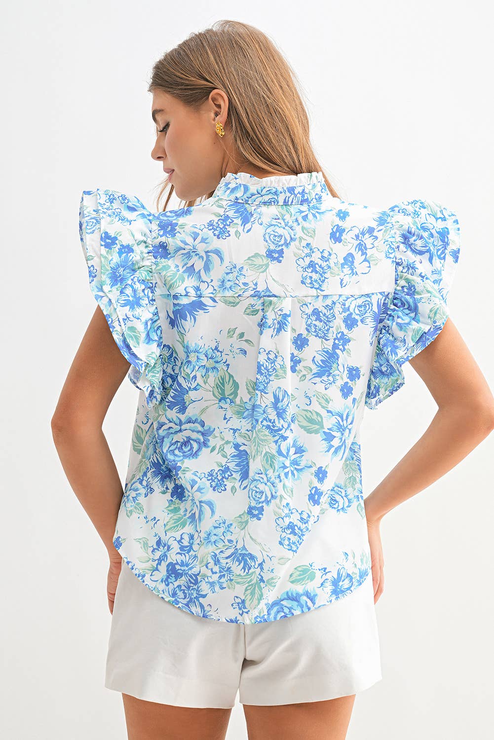 Chic Floral Print Ruffle Frilly Button Up Shirt | S-XL