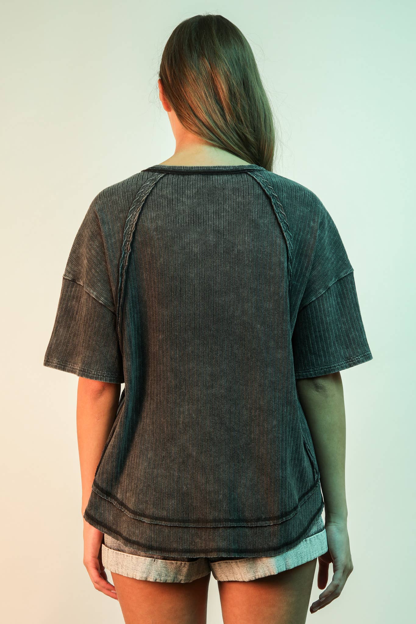 NT12086X-PLUS SIZE Mineral Washed Ribbed Knit Casual Top