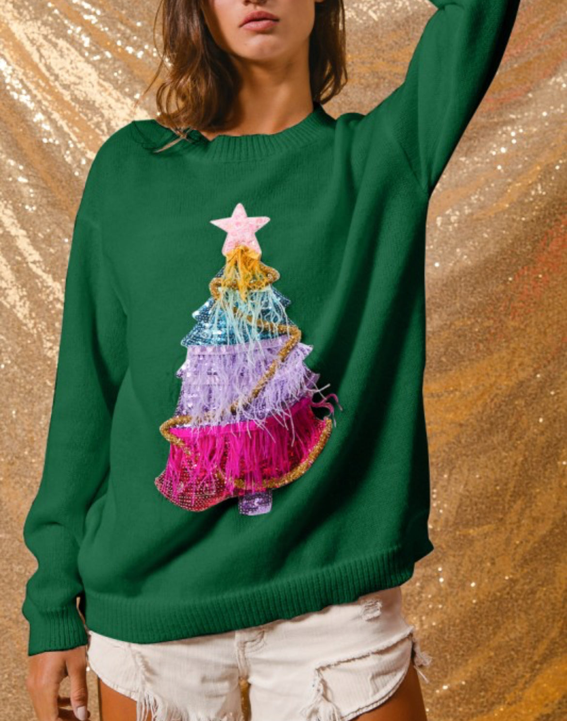 Green Tinsel Tree Top