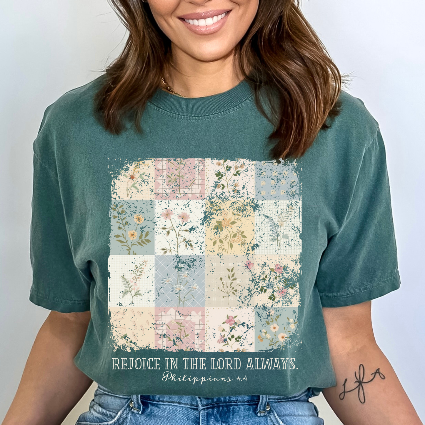 Rejoice In The Lord Always Vintage Floral Comfort Colors Tee